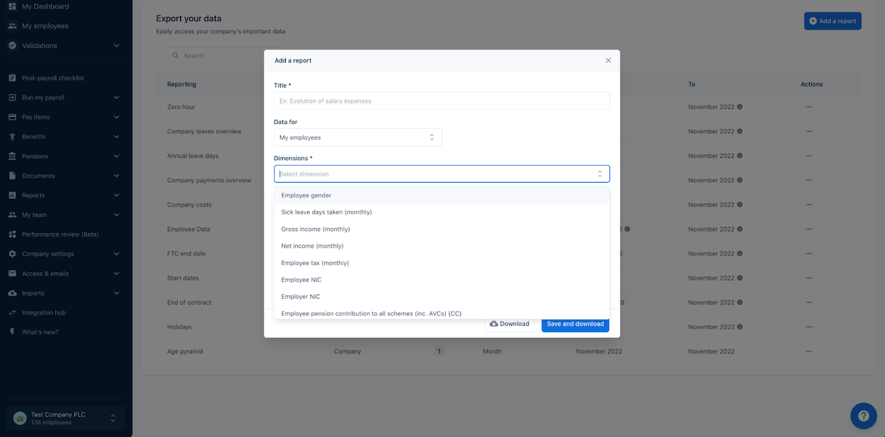 PayFit custom reporting dimensions