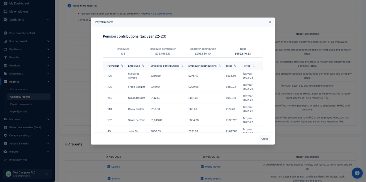 pensions contributions report