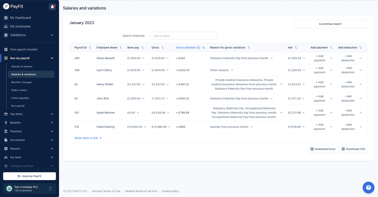 Run my payroll variance dashboard