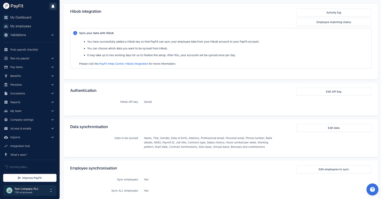 PayFit integrations data sync